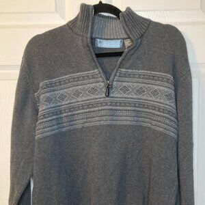 Oscar de la Renta Men's Gray Blue Fair Isle 1/4 Zip Pullover Sweater - Size M